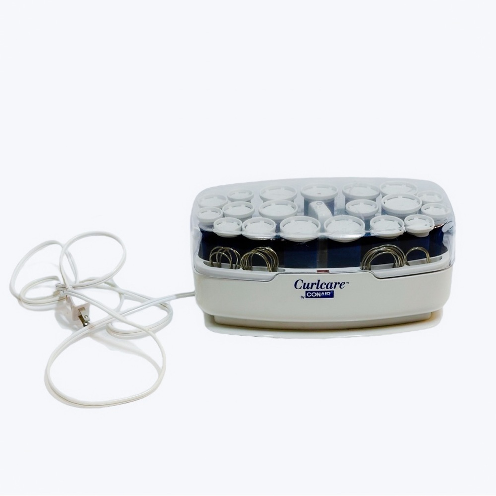 Vintage Curlcare By Conair Hot Rollers with Clips Blue Velvet 90’s Grandma Curls